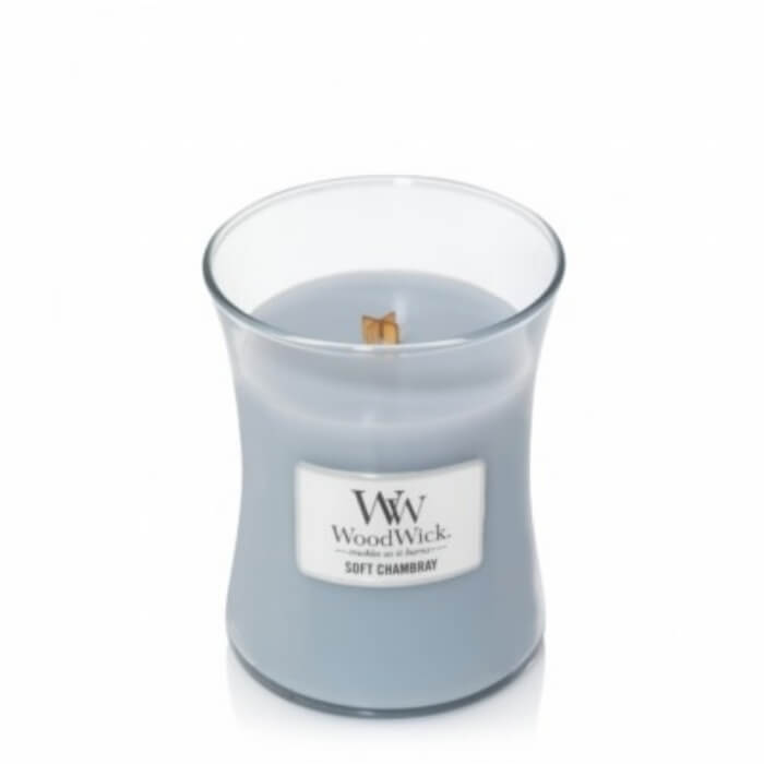 woodwick soft chambray vela mecha de madera